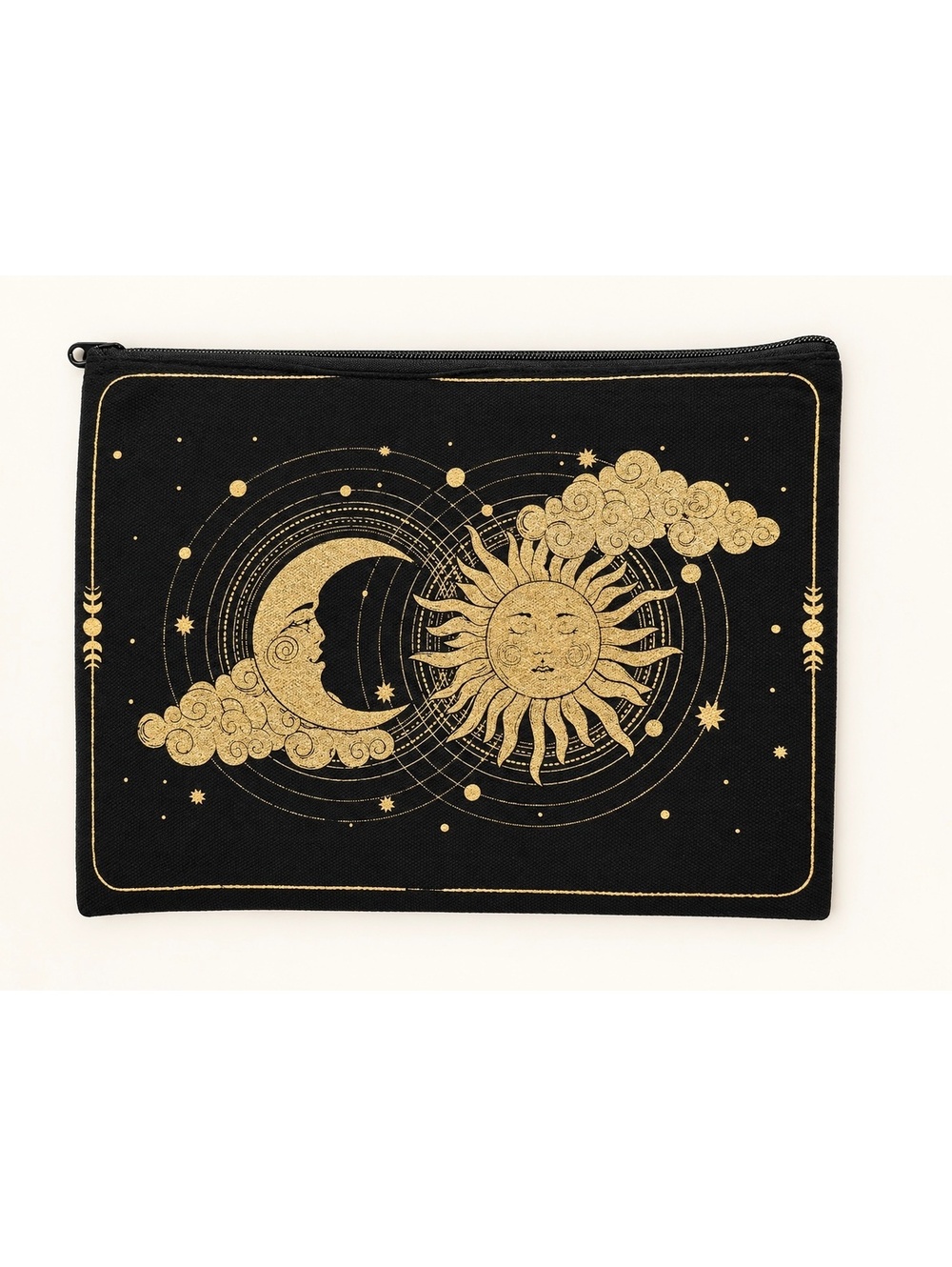 Black & Gold Celestial Sun and Moon Zipper Pouch — New